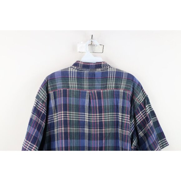 Vintage 90s Streetwear Mens XL Faded Cotton Weave Knit Button Down Shirt Plaid - Picture 10 of 11